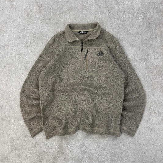 Beige North Face 1/4 zip fleece pullover Large y2k style autumn thick fall embroidered TNF