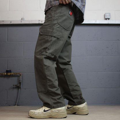 Wrangler cargo jeans y2k green W30L30 Thick heavy canvas double knee skater work pants