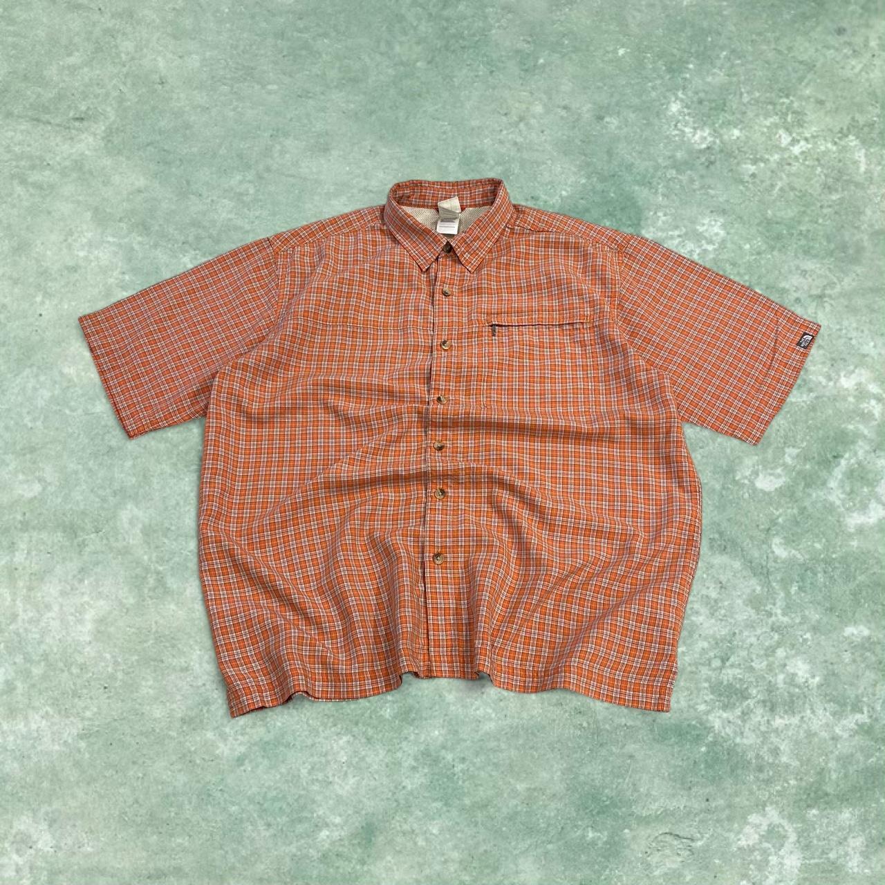 North face boxy checkered short sleeve shirt orange Y2K TNF surf style check shirt summer festival