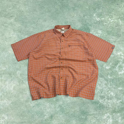 North face boxy checkered short sleeve shirt orange Y2K TNF surf style check shirt summer festival