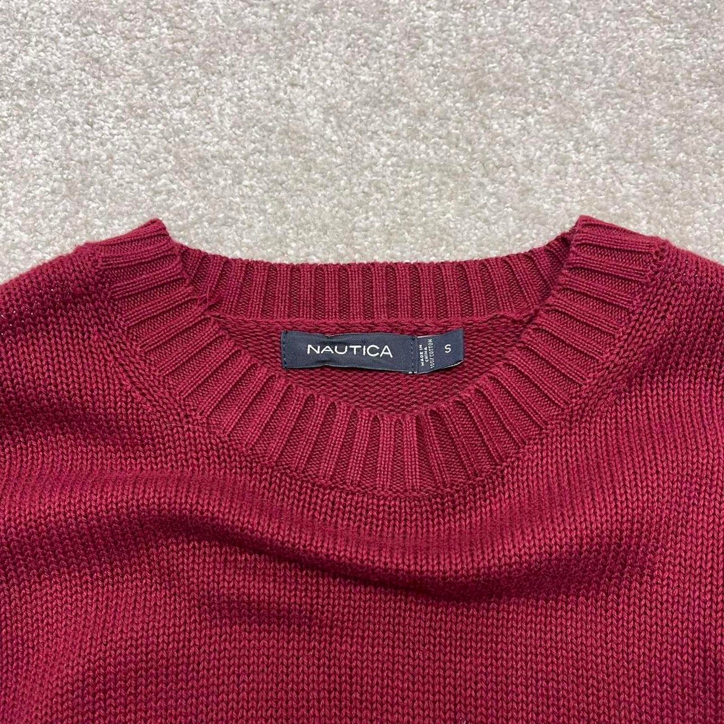 00s Nautica knit sweater jumper embroidered small men's red knitted pull over y2k 00s style