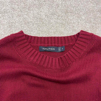 00s Nautica knit sweater jumper embroidered small men's red knitted pull over y2k 00s style