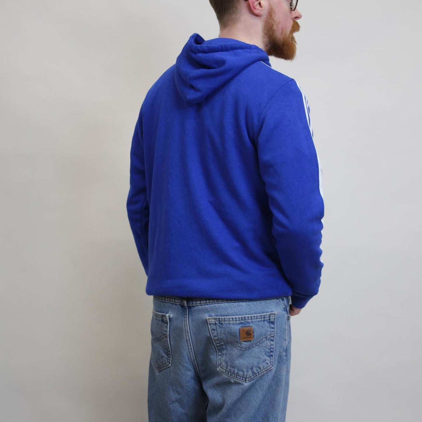 Blue Adidas hoodie M pullover y2k jumper embroidered logo stripe design