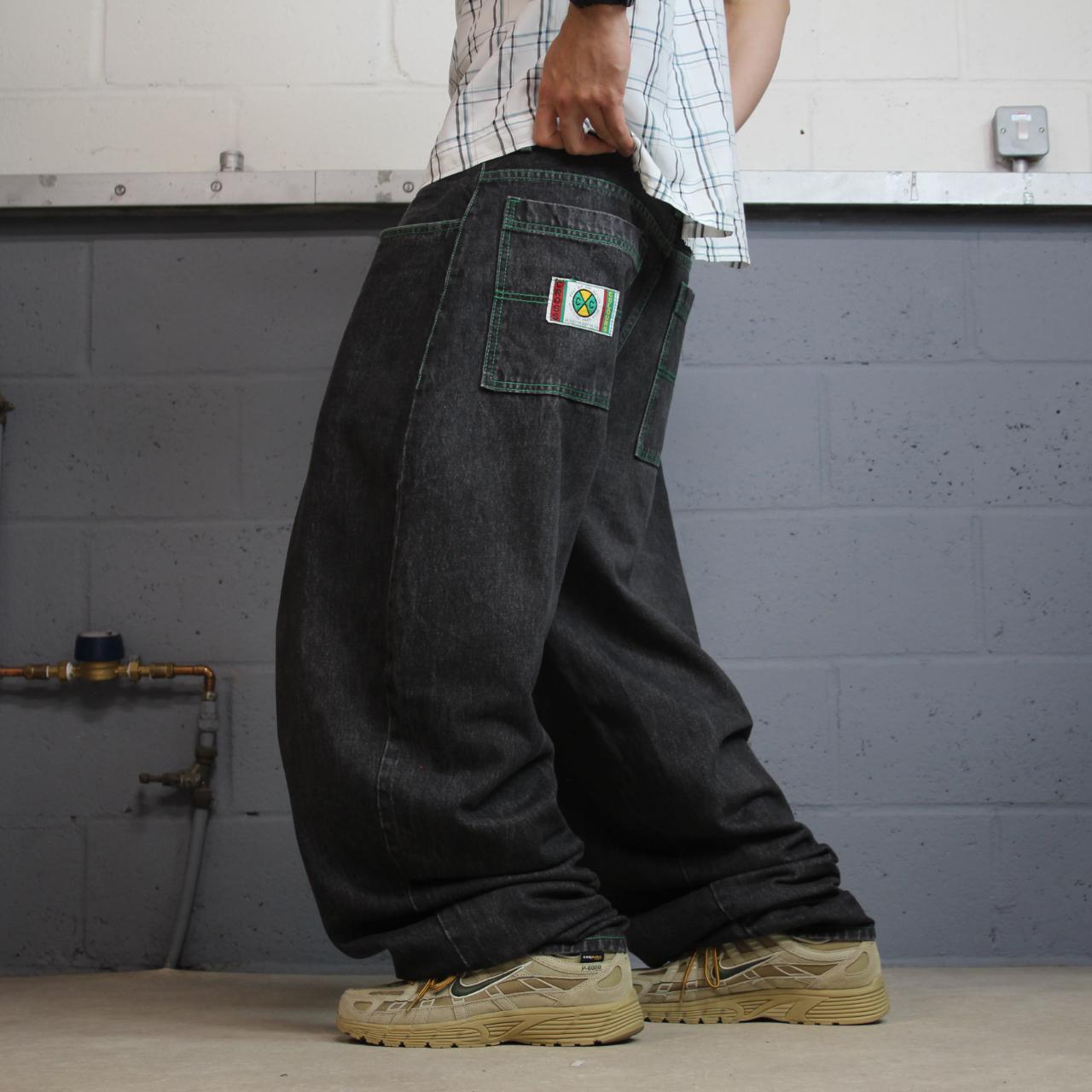Cross Colours extra baggy jeans W36L34 black tapered barrel fit legs YA DIG vintage Hip Hop pants