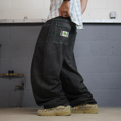 Cross Colours extra baggy jeans W36L34 black tapered barrel fit legs YA DIG vintage Hip Hop pants