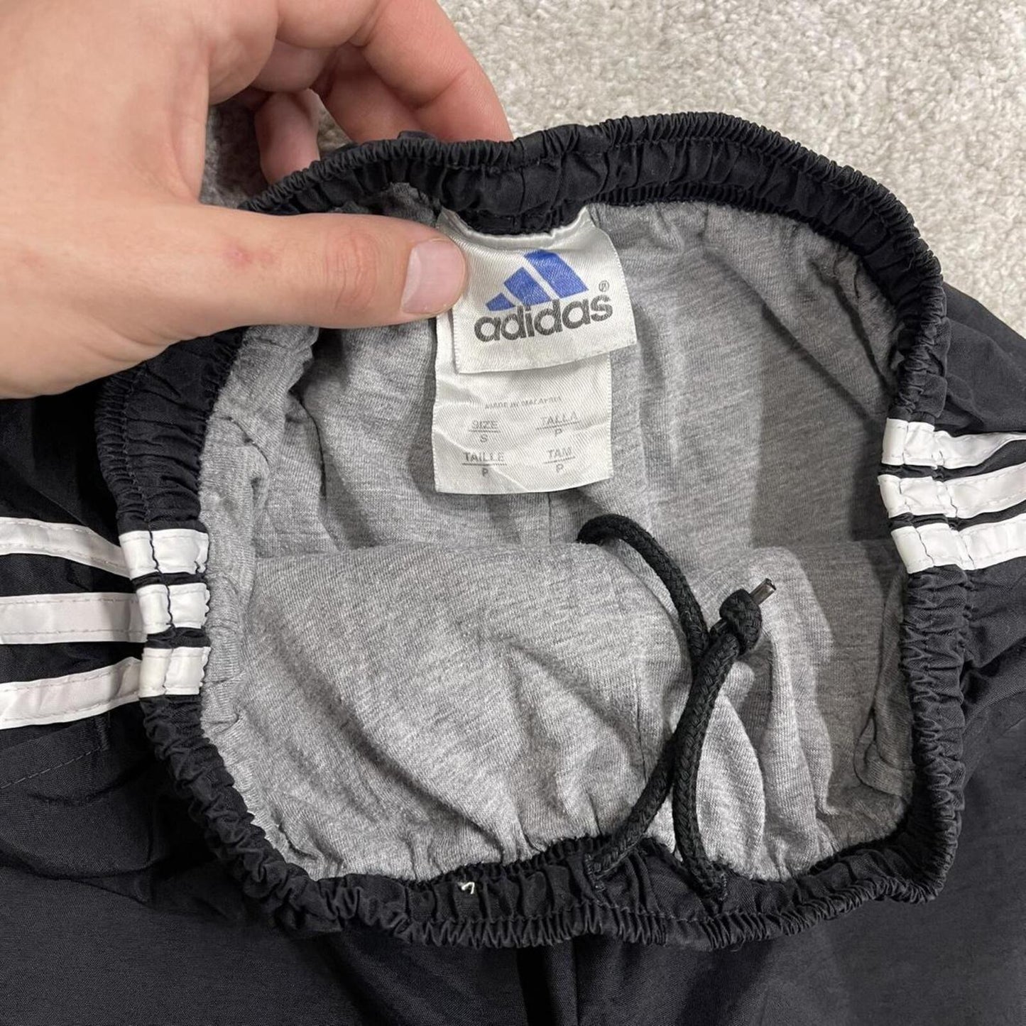 Y2K Adidas tracksuit bottoms loose black Embroidered soft lined side stripe track pants