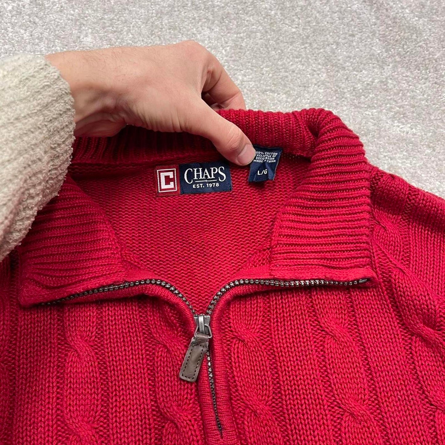 Y2K CHAPS 1/4 zip knit sweater jumper red Embroidered logo chunky cable knitted pullover