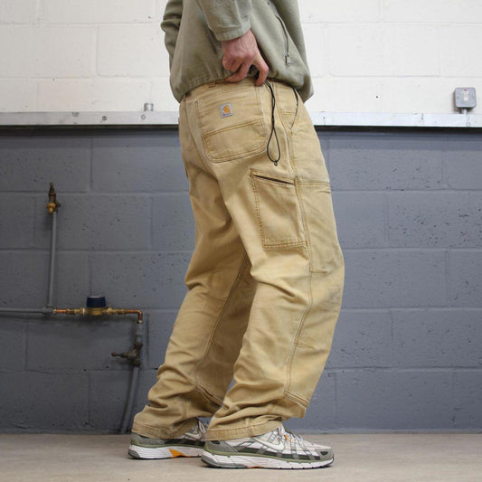 Y2K Carhartt double knee carpenter jeans tan Relaxed fit canvasy skate style workwear cargo pants