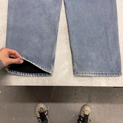 Mens Carhartt jeans W42 L30 blue denim fleeced lined 90s style skater work jeans