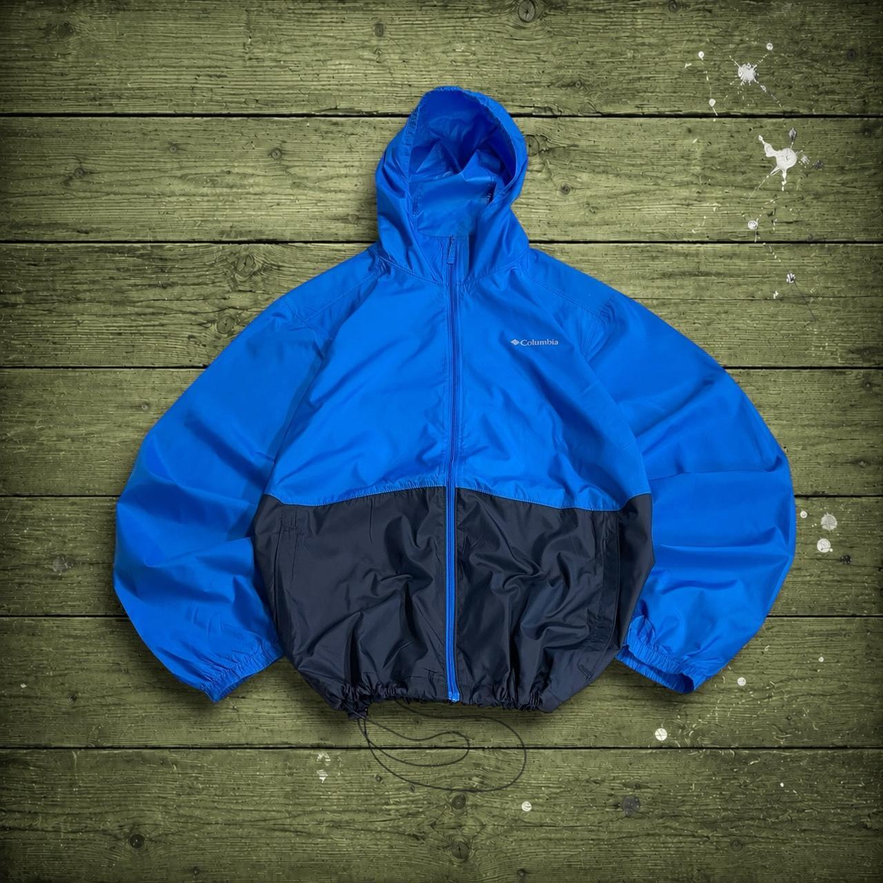 Columbia technical windbreaker jacket Medium men's navy blue two tone hooded lightweight