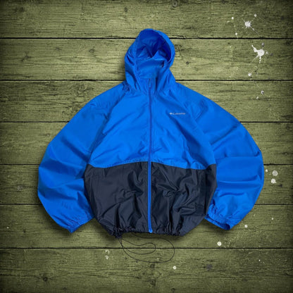 Columbia technical windbreaker jacket Medium men's navy blue two tone hooded lightweight