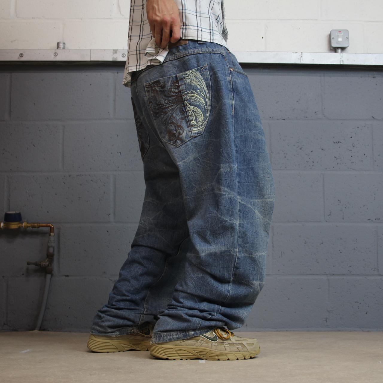Phat Classic embroidered jeans loose washed blue denim Y2K Phat Farm loose surf style pants