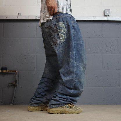 Phat Classic embroidered jeans loose washed blue denim Y2K Phat Farm loose surf style pants