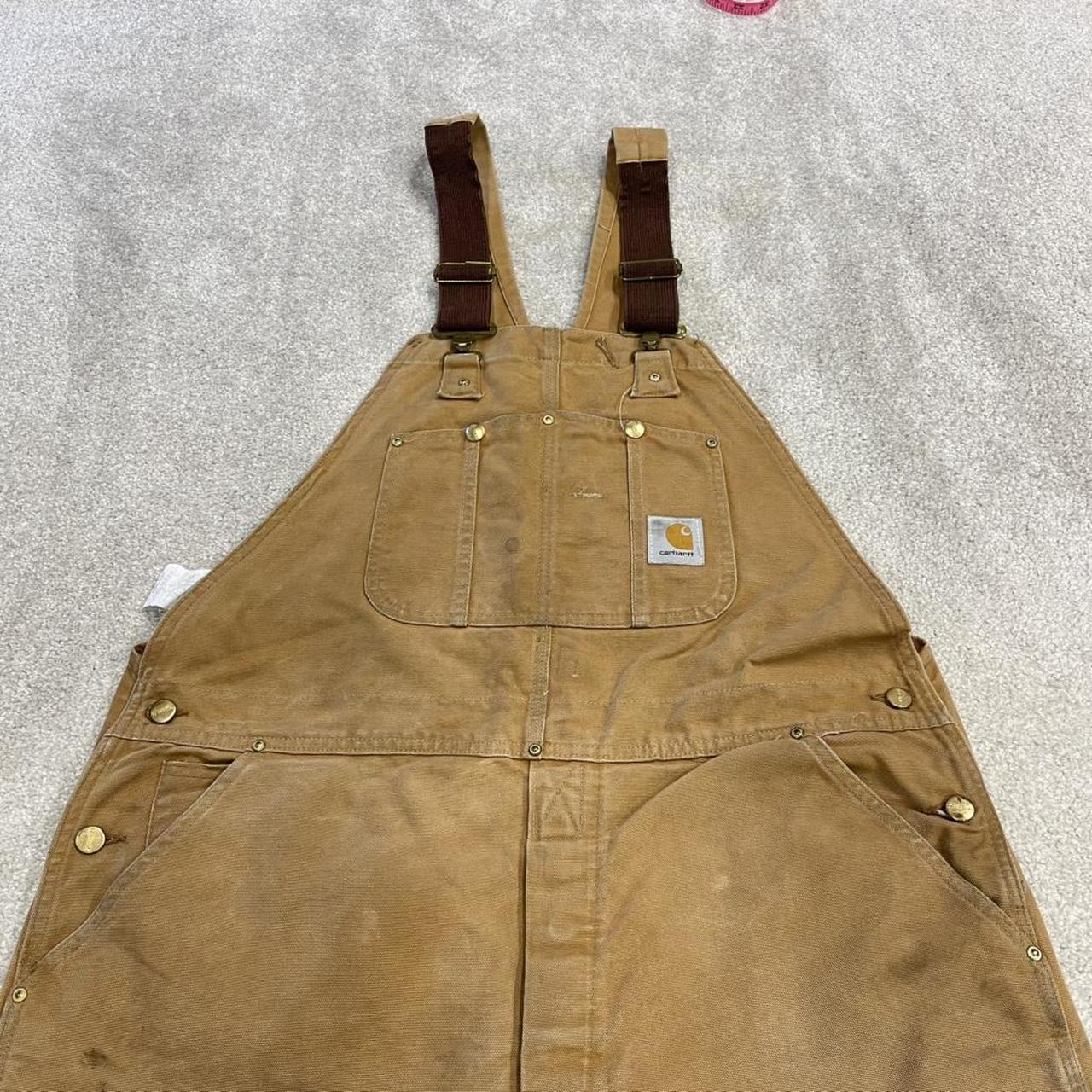Vintage Carhartt dungarees tan brown overalls Unlined bib & brace utility workwear