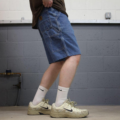 Carhartt carpenter denim shorts y2k faded blue Loose skater style work jorts