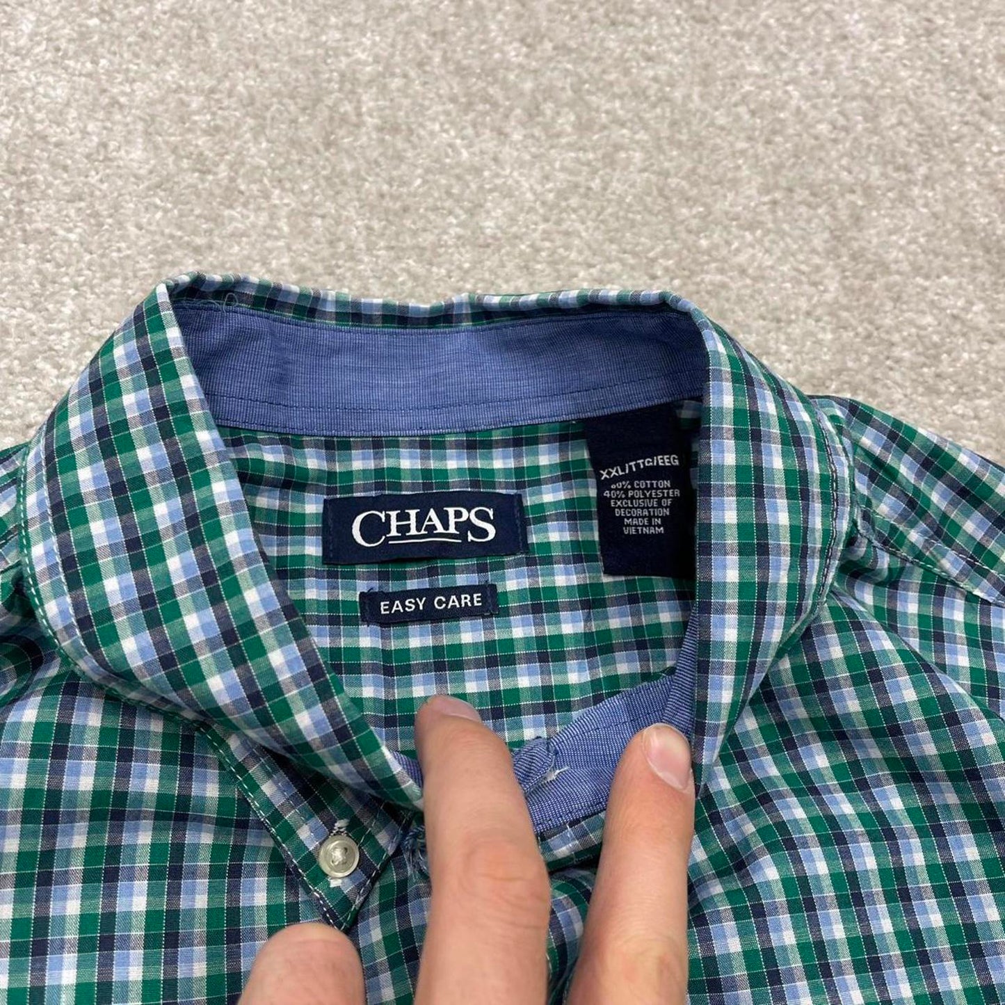 00s checkered Chaps technical shirt 2XL men's green long sleeve button up autumn y2k style