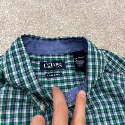 00s checkered Chaps technical shirt 2XL men's green long sleeve button up autumn y2k style