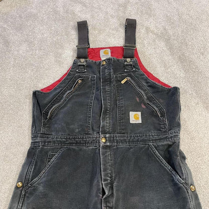 Vintage Carhartt dungarees faded black overalls Quilted bib & brace utility workwear