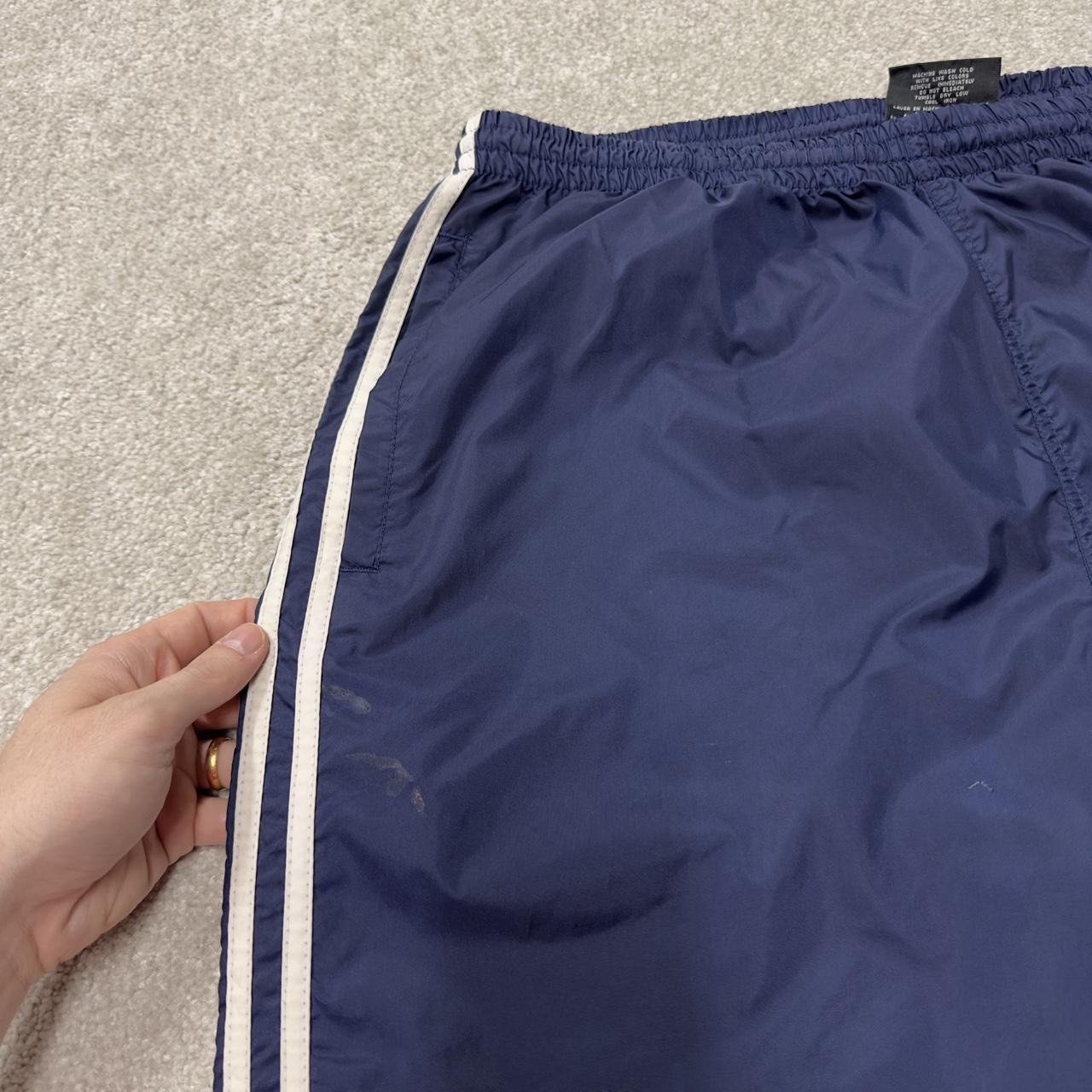 Y2K Adidas tracksuit bottoms navy loose leg XL Loose unlined side stripe track pants