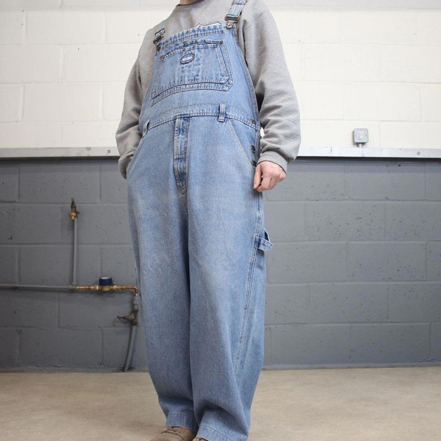 Vintage y2k baggy PACO dungarees wide leg blue Baggy denim bib & brace overalls utility workwear