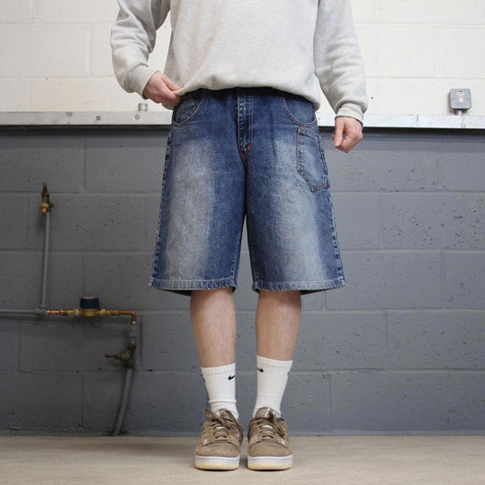 Vintage Y2k baggy shorts skater style blue Wide leg WBJ denim summer festival jorts
