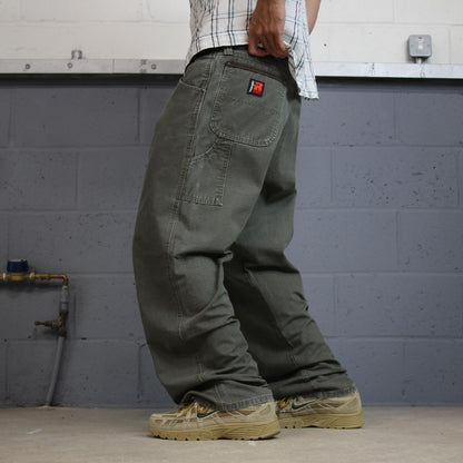 Wrangler carpenter jeans y2k washed green Wide leg canvas Riggs skater work utility pants