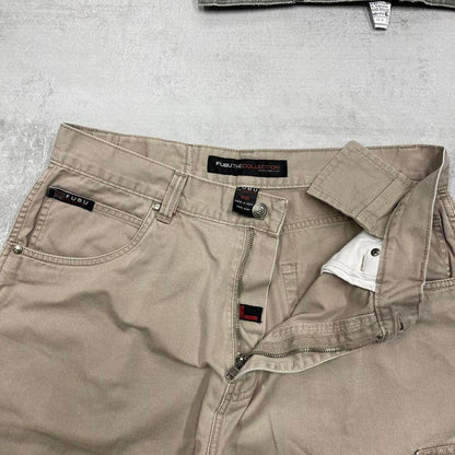 Beige baggy FUBU cargo shorts W36 loose carpenter 90s style skater shorts