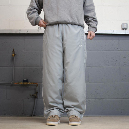 Y2k baggy Nike tracksuit bottoms grey Loose wide-leg lined embroidered stripe track pants