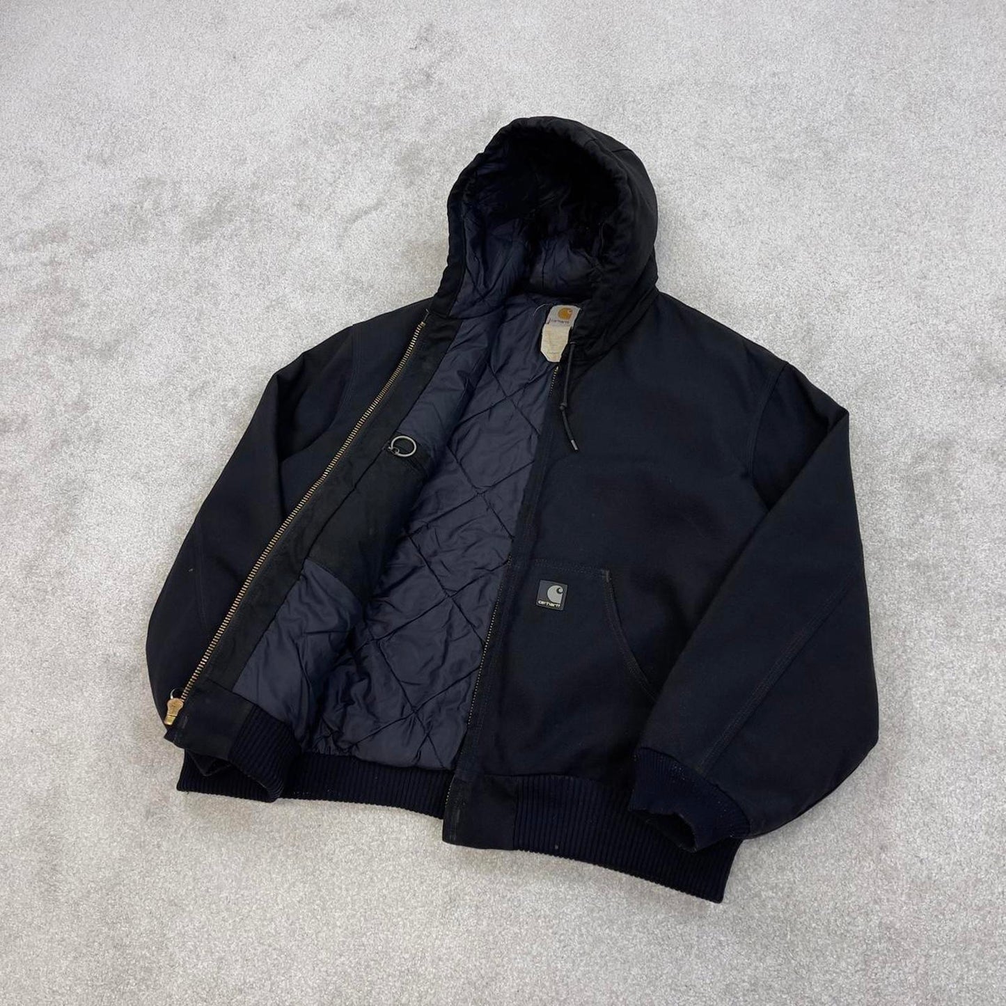 Black Carhartt hooded active jacket XL canvas bomber 90s style skater jacket