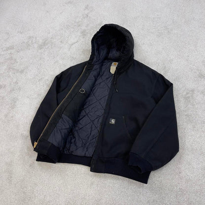Black Carhartt hooded active jacket XL canvas bomber 90s style skater jacket