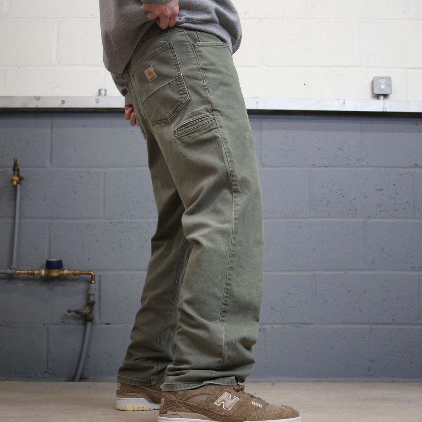 Vintage Y2K Carhartt carpenter jeans faded green Straight leg relaxed fit canvasy skate cargo pants