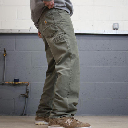 Vintage Y2K Carhartt carpenter jeans faded green Straight leg relaxed fit canvasy skate cargo pants