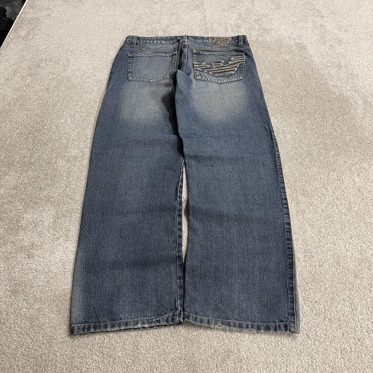 Y2K baggy embroidered jeans blue W36L33 Loose fit skater surf style pants