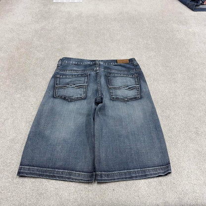 Y2K embroidered denim skate jorts blue Loose Urban Pipeline summer festival shorts