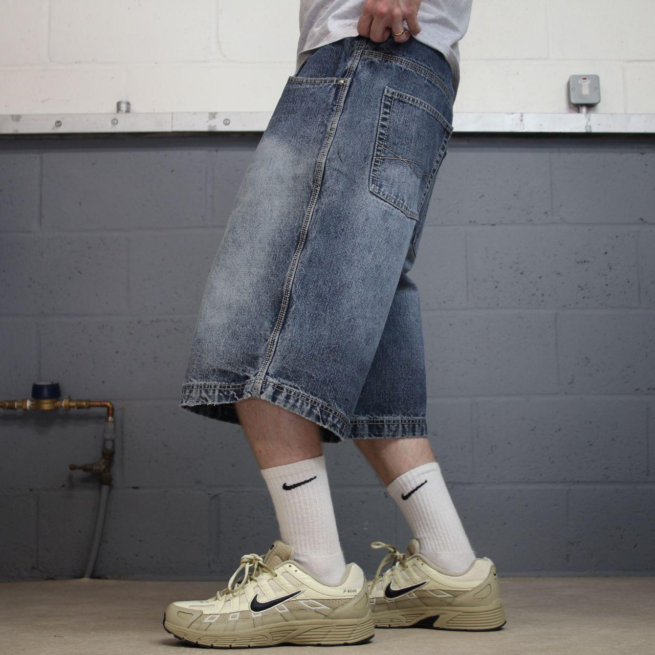 Baggy denim shorts y2k embroidered blue P.J. Mark skater style surf jorts
