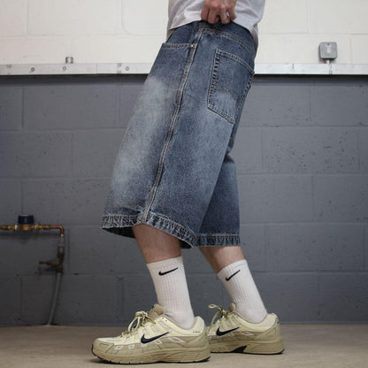 Baggy denim shorts y2k embroidered blue P.J. Mark skater style surf jorts