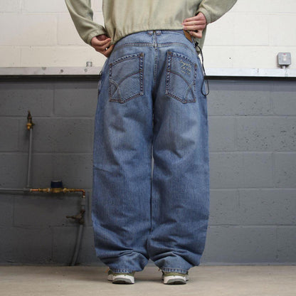 Y2K embroidered baggy Enyce jeans wide leg blue Loose fit denim skater style pants