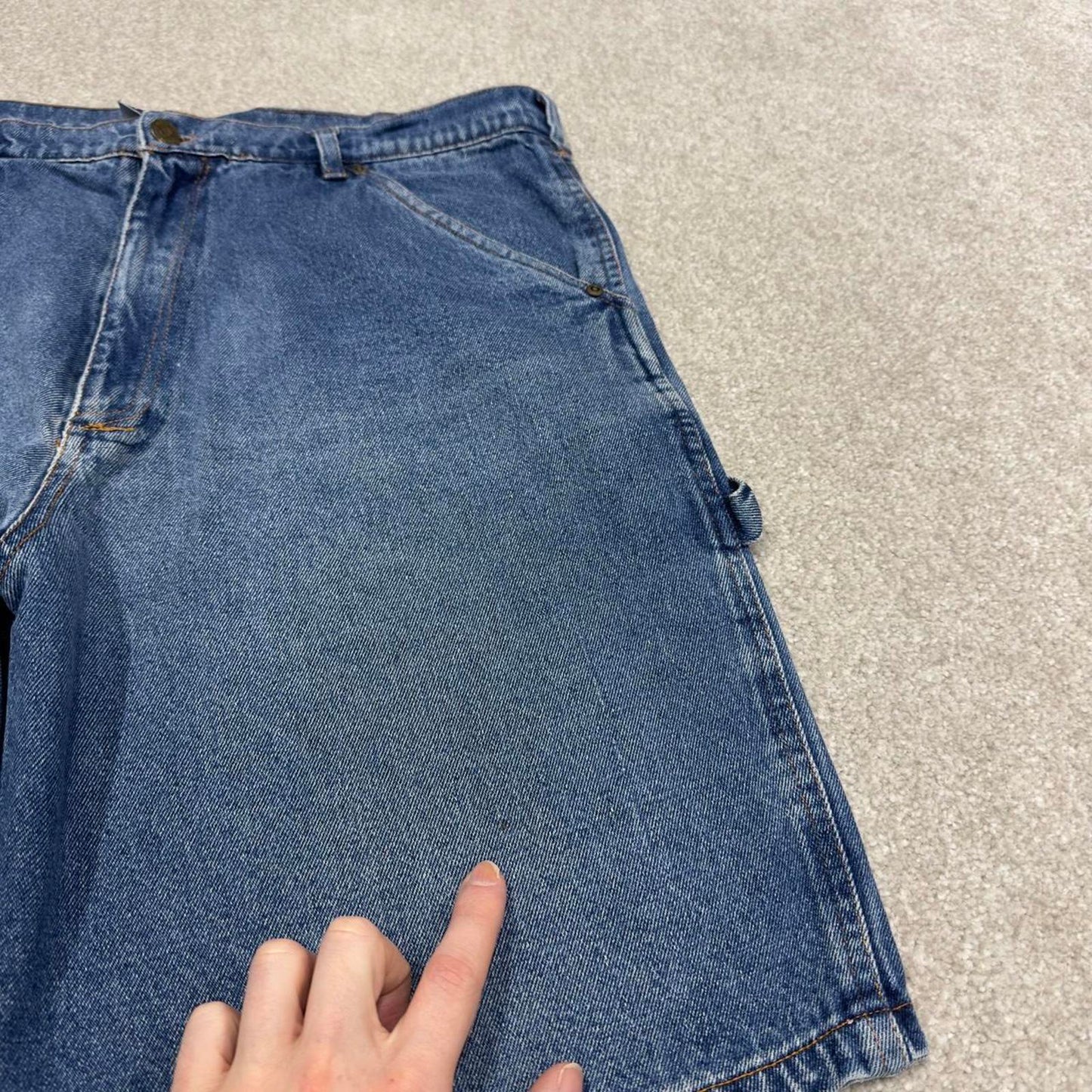 Vintage Y2k baggy carpenter shorts skater style blue Denim wide leg summer festival jorts