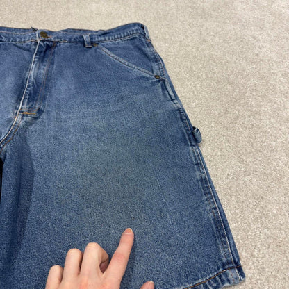 Vintage Y2k baggy carpenter shorts skater style blue Denim wide leg summer festival jorts