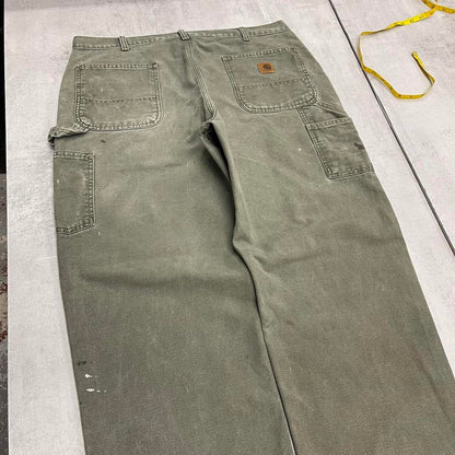Green baggy Carhartt carpenter jeans W38 L30 wide leg canvas 90s style skater cargos