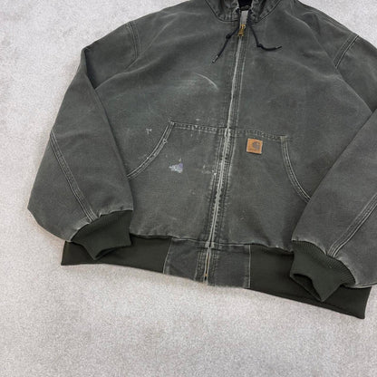 Vintage Green Carhartt hooded active jacket 2XL canvas 90s style skater bomber J25 MOS