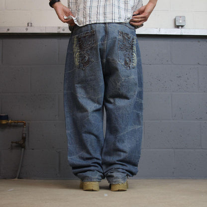 Phat Classic embroidered jeans loose washed blue denim Y2K Phat Farm loose surf style pants