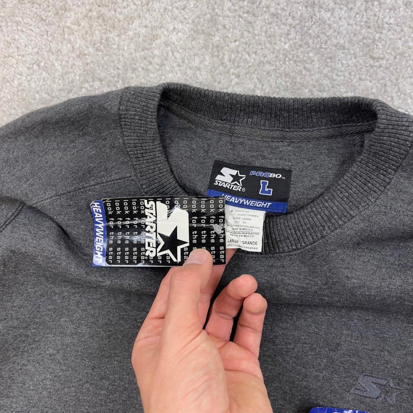 Grey Starter sweatshirt Large boxy y2k 00s style pull over jumper embroidered logo heavyweight