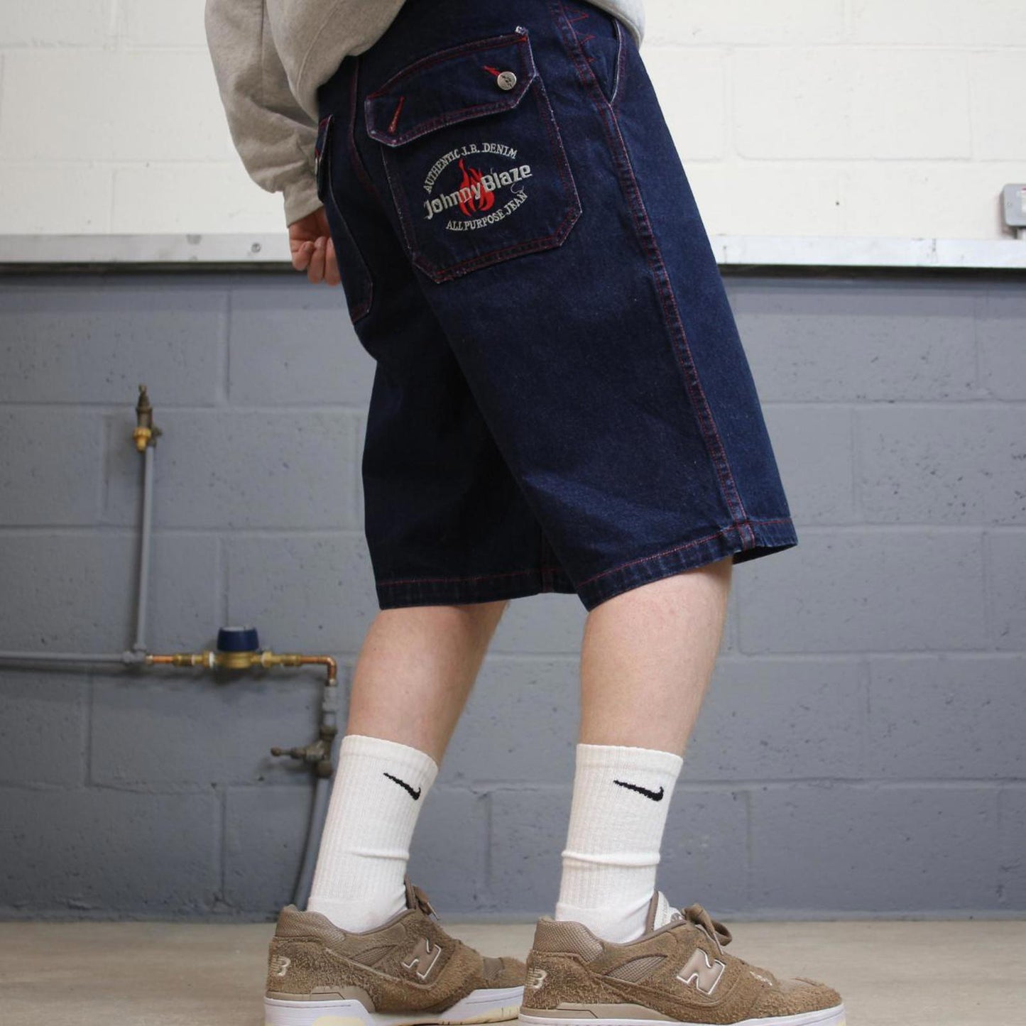 Y2k baggy Johnny Blaze denim shorts skater style blue Loose embroidered summer festival shorts