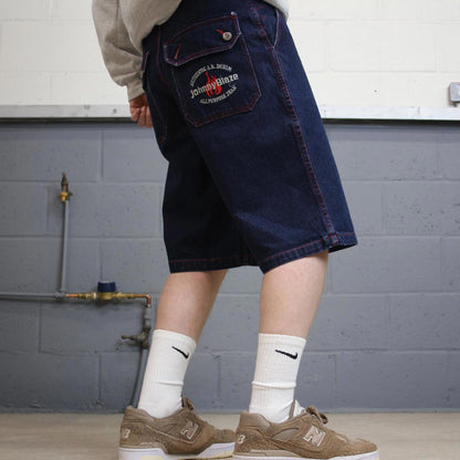 Y2k baggy Johnny Blaze denim shorts skater style blue Loose embroidered summer festival shorts