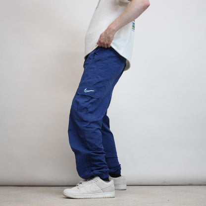 Navy Nike cargo trackies M loose floaty Y2K joggers embroidered logo