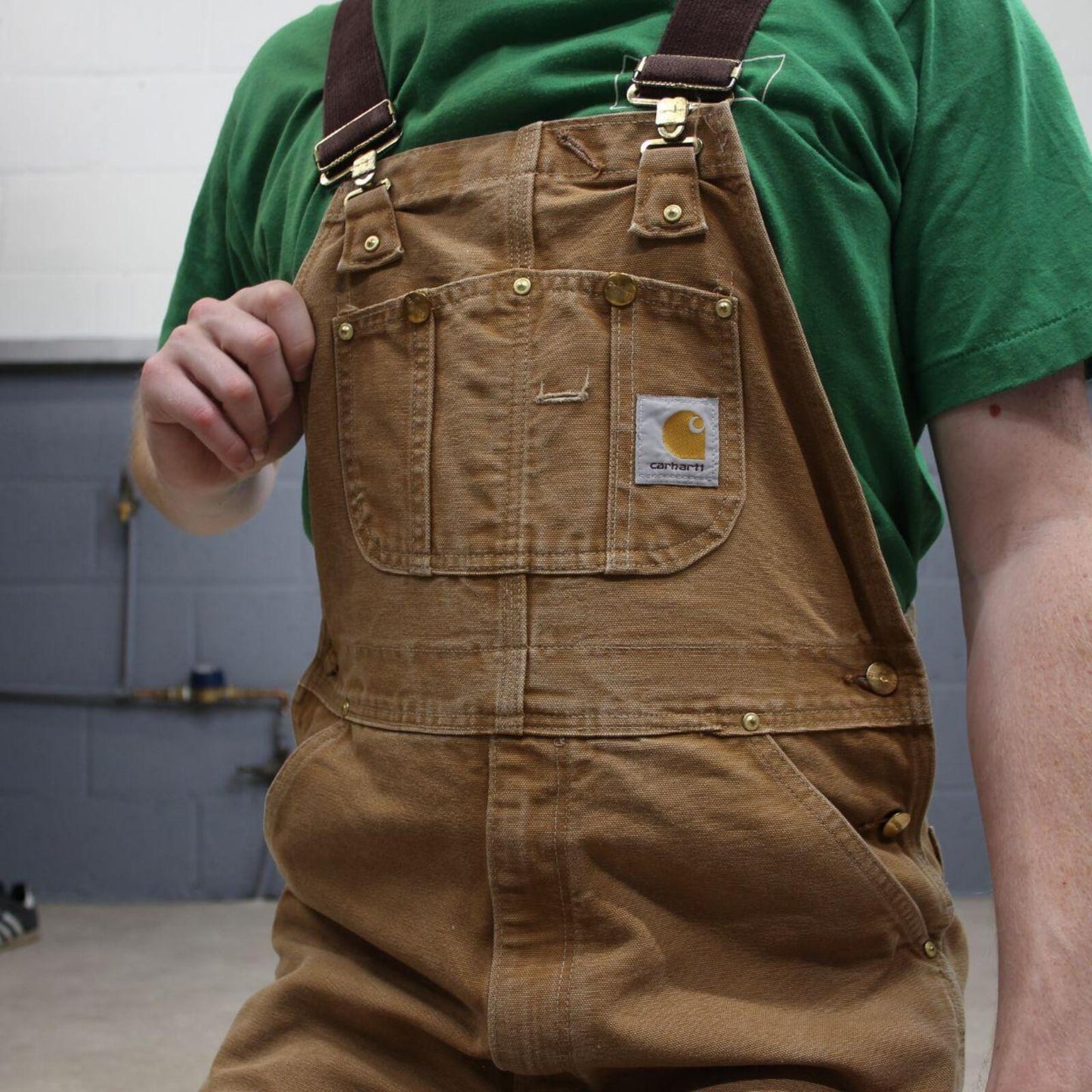 Vintage Carhartt dungarees tan brown overalls Bib & brace utility workwear farmer