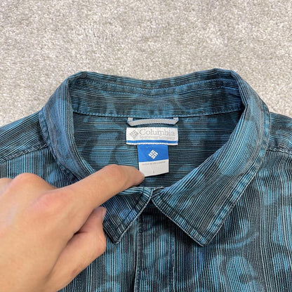 Columbia funky corduroy short sleeve shirt blue Y2K patterned festival surf style summer shirt