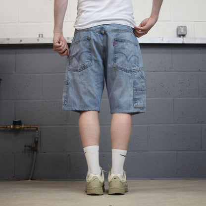Levi’s denim carpenter shorts blue loose leg cargo jorts skate style summer