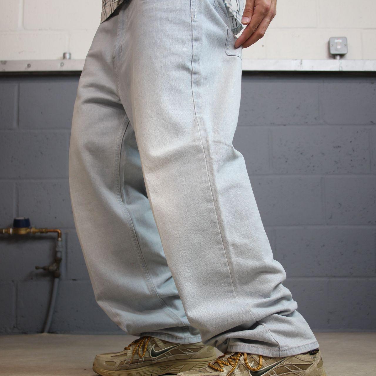 Y2K Royal Blue baggy jeans washed blue denim W38L30 Loose surf style pants stitch detail